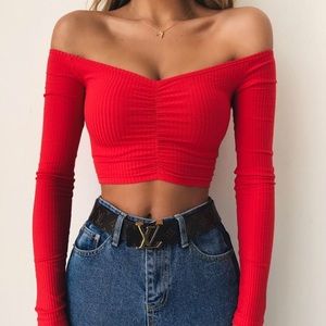 Tiger Mist sweetheart crop top. XS. Red.